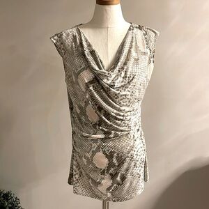 Kenneth Cole NY women’s snakeskin python jersey rushed top sleeveless neutral M